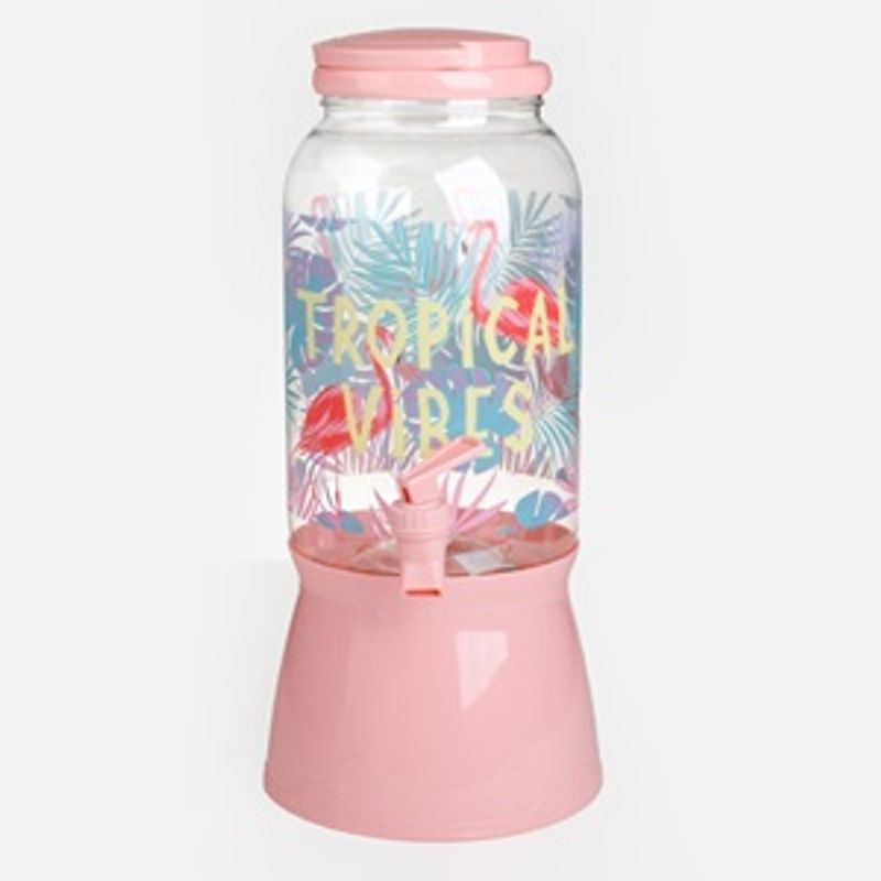 Casa si Gradina - Bucatarie si vesela - Cani si pahare - Sticle - Recipient cu robinet si suport flamingo, 3,7 L, plastic transparent si roz - Infinity.ro