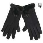 Fashion, accesorii si bijuterii - Femei - Accesorii femei - Manusi femei - Manusi de iarna pentru femei, negre, cu blana artificiala si varfuri pentru ecrane tactile - Infinity.ro