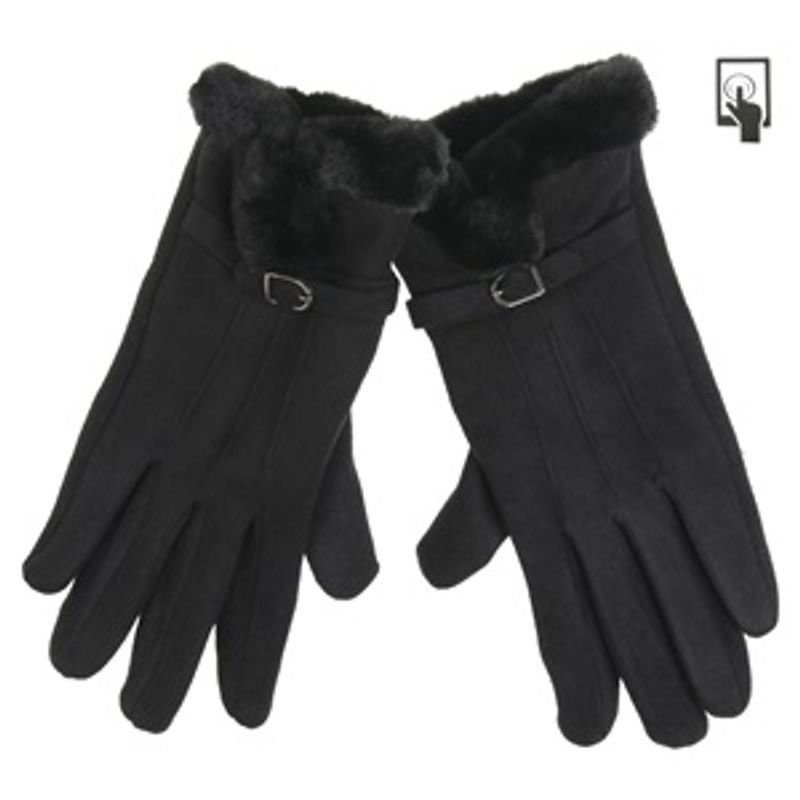 Fashion, accesorii si bijuterii - Femei - Accesorii femei - Manusi femei - Manusi de iarna pentru femei, negre, cu blana artificiala si varfuri pentru ecrane tactile - Infinity.ro