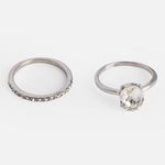 Fashion, accesorii si bijuterii - Femei - Bijuterii femei - Inele femei - Set 2 Inele Dama Argintii cu Piatra Ovala si Verigheta cu Stras - Infinity.ro