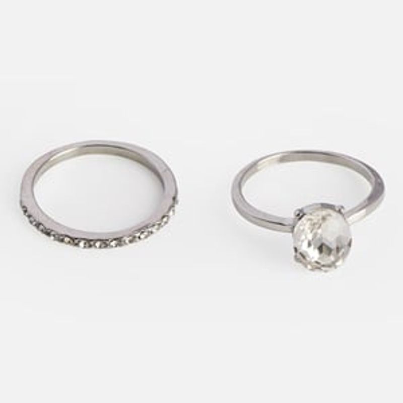 Fashion, accesorii si bijuterii - Femei - Bijuterii femei - Inele femei - Set 2 Inele Dama Argintii cu Piatra Ovala si Verigheta cu Stras - Infinity.ro