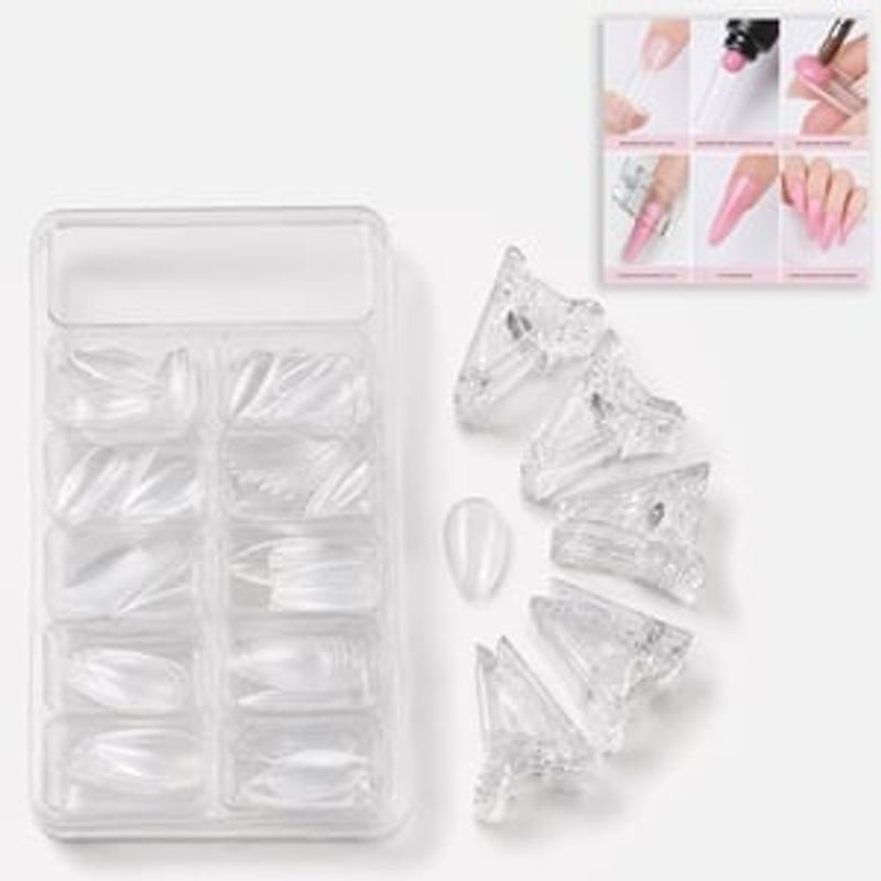 Ingrijire personala si Cosmetice - Manichiura si pedichiura - Produse nail art - Forme reutilizabile pentru unghii, tip Almond, 100 buc, 5 marimi, cu 5 clipsuri - Infinity.ro