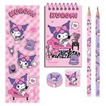 Carti si Birotica - Rechizite - Alte accesorii scolare - Set Scolar Kuromi cu Carnetel, Creioane, Radiera, Ascutitoare si Autocolante, Roz Mov, 6 piese - Infinity.ro