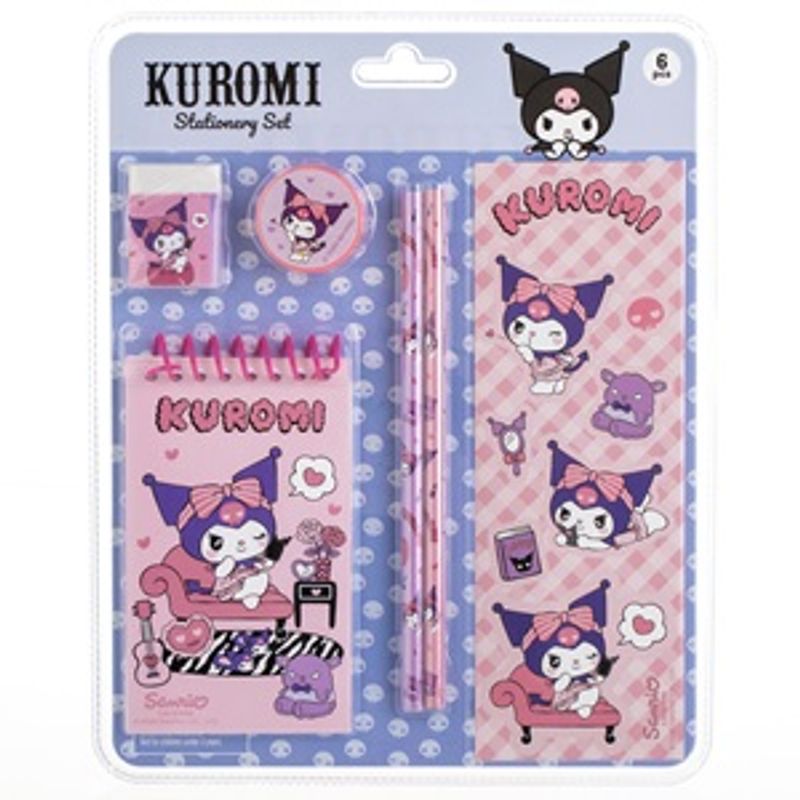 Carti si Birotica - Rechizite - Alte accesorii scolare - Set Scolar Kuromi cu Carnetel, Creioane, Radiera, Ascutitoare si Autocolante, Roz Mov, 6 piese - Infinity.ro