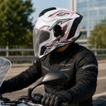 Auto si Moto - Moto - Echipamente protectie moto - Casti moto - Casca Moto/Scuter Integrala FIXATO Raptor, Protectie UV, Viziera Dubla, Design Sportiv, Alb cu Roz, L 59-60cm - Infinity.ro