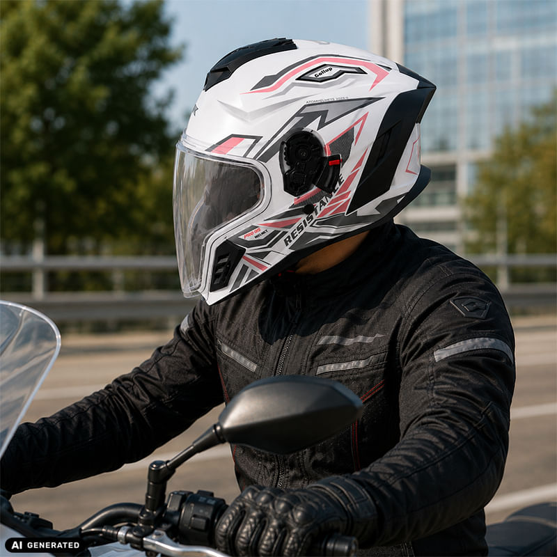 Auto si Moto - Moto - Echipamente protectie moto - Casti moto - Casca Moto/Scuter Integrala FIXATO Raptor, Protectie UV, Viziera Dubla, Design Sportiv, Alb cu Roz, L 59-60cm - Infinity.ro