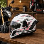 Auto si Moto - Moto - Echipamente protectie moto - Casti moto - Casca Moto/Scuter Integrala FIXATO Raptor, Protectie UV, Viziera Dubla, Design Sportiv, Alb cu Roz, L 59-60cm - Infinity.ro