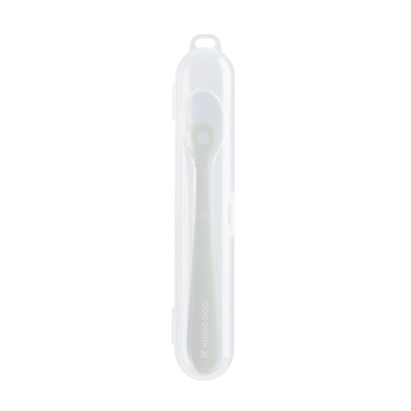 Jucarii, Copii si Bebe - Hrana si alaptare - Biberoane, suzete si accesorii hranire - Articole hranire bebelusi - Lingurita din silicon lichid, ultra-moale si delicata cu gingiile, cu carcasa, 4 luni+, Sand - Infinity.ro