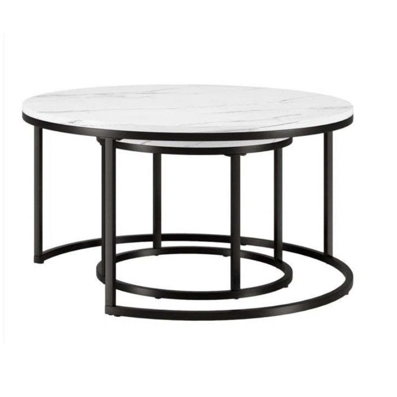 Casa si Gradina - Mobilier - Mese si birouri - Masute de cafea - Set 2 mese, de cafea, rotunde, alb, STL14, eCarla - Infinity.ro