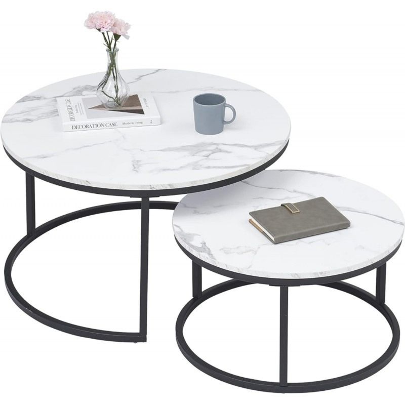 Casa si Gradina - Mobilier - Mese si birouri - Masute de cafea - Set 2 mese, de cafea, rotunde, alb, STL14, eCarla - Infinity.ro