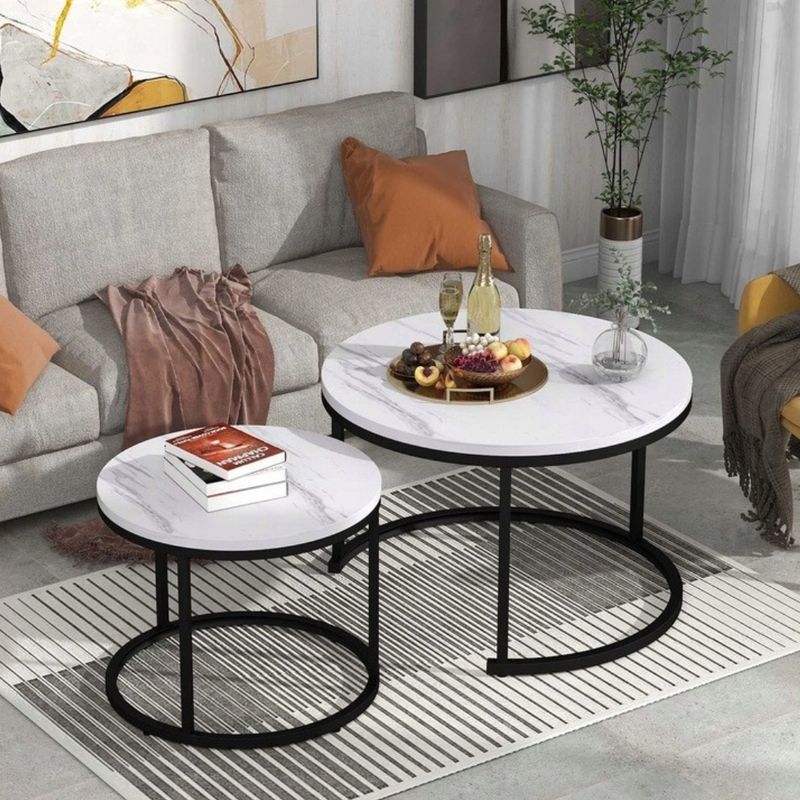 Casa si Gradina - Mobilier - Mese si birouri - Masute de cafea - Set 2 mese, de cafea, rotunde, alb, STL14, eCarla - Infinity.ro