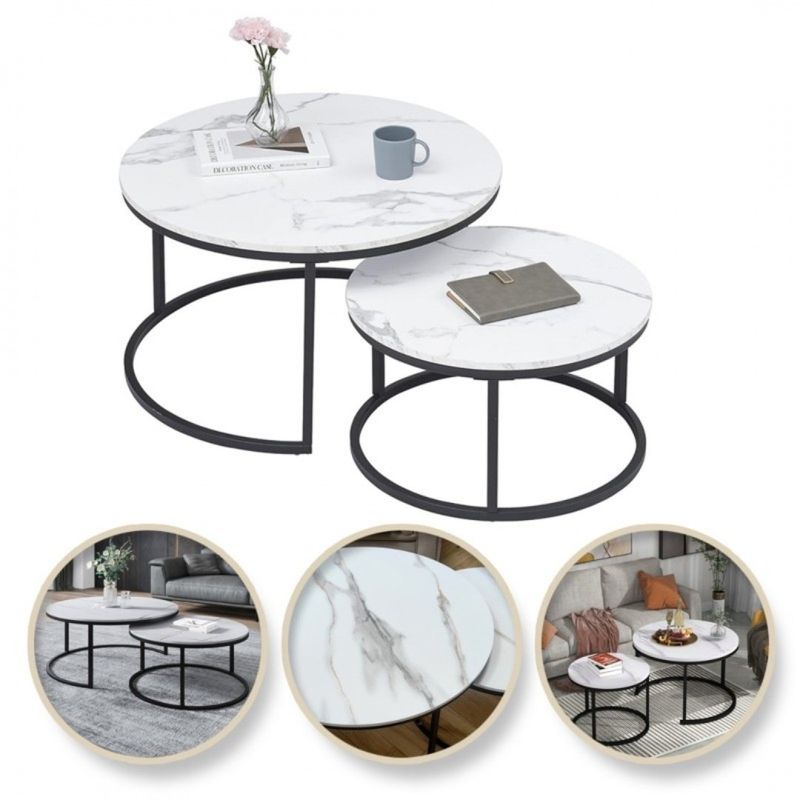 Casa si Gradina - Mobilier - Mese si birouri - Masute de cafea - Set 2 mese, de cafea, rotunde, alb, STL14, eCarla - Infinity.ro