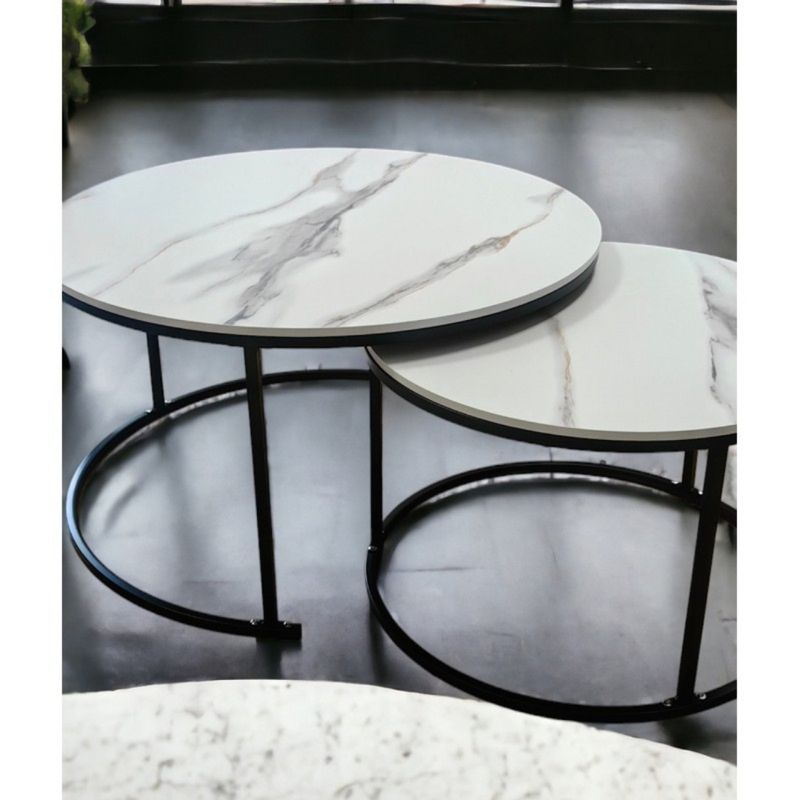 Casa si Gradina - Mobilier - Mese si birouri - Masute de cafea - Set 2 mese, de cafea, rotunde, alb, STL14, eCarla - Infinity.ro