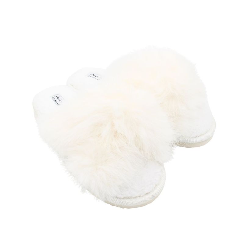 Fashion, accesorii si bijuterii - Femei - Incaltaminte femei - Slapi si papuci femei - Papuci de casa pufosi dama Antonio, alb, confort premium, poliester + talpa EVA, 36-37 EU - Infinity.ro
