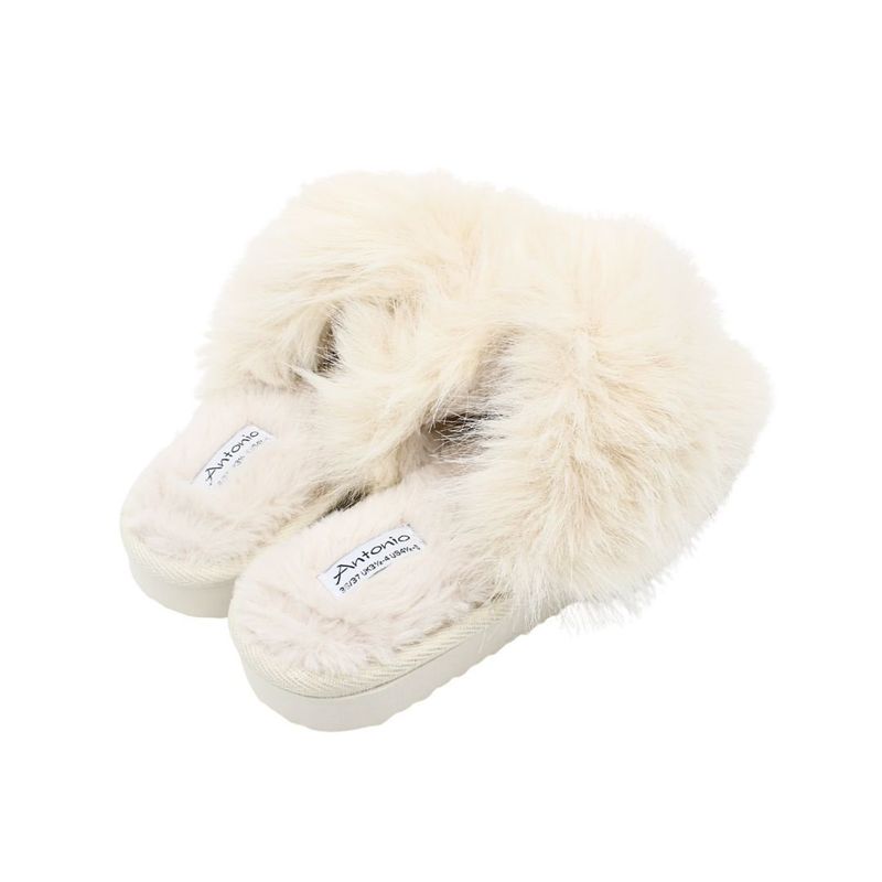 Fashion, accesorii si bijuterii - Femei - Incaltaminte femei - Slapi si papuci femei - Papuci de casa pufosi dama Antonio, crem, confort premium, poliester + talpa EVA, 38-39 EU - Infinity.ro