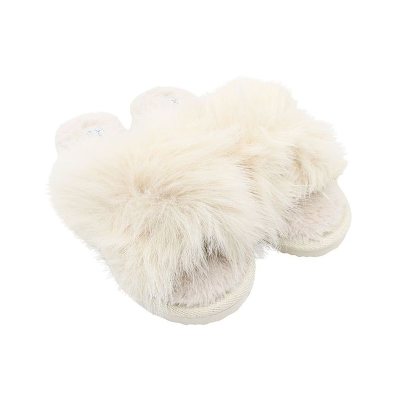 Fashion, accesorii si bijuterii - Femei - Incaltaminte femei - Slapi si papuci femei - Papuci de casa pufosi dama Antonio, crem, confort premium, poliester + talpa EVA, 38-39 EU - Infinity.ro