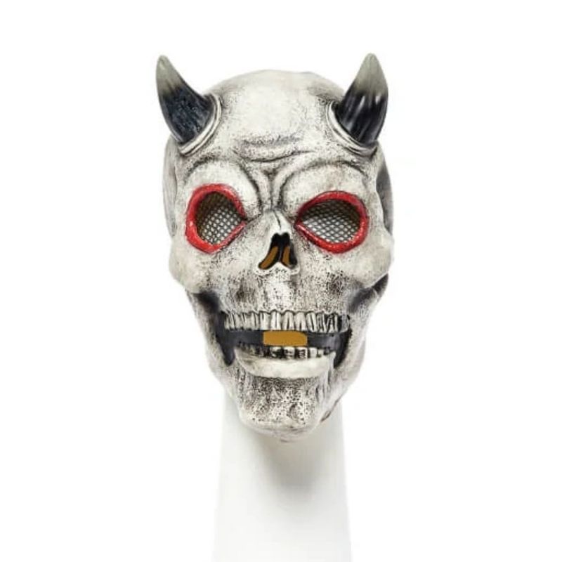 Casa si Gradina - Decoratiuni - Decoratiuni petrecere - Masti si costume carnaval - Masca pentru Halloween, Amscan, model demon craniu, gri cu coarne negre si ochi rosii, one size - Infinity.ro