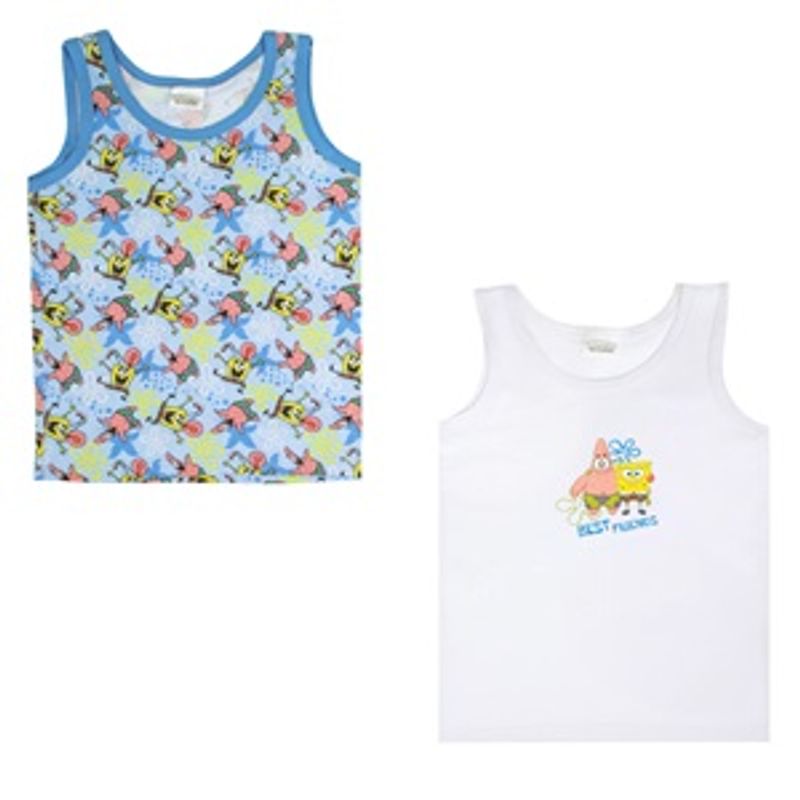 Fashion, accesorii si bijuterii - Copii - Imbracaminte copii - Tricouri copii - Set Maiouri din Bumbac Albastru cu Model Spongebob pentru Copii - Infinity.ro