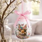 Casa si Gradina - Decoratiuni - Decoratiuni de sezon - Decoratiune Ou din Spuma, 10 cm, Alb, cu Model Floral si Iepuras - Infinity.ro