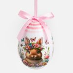 Casa si Gradina - Decoratiuni - Decoratiuni de sezon - Decoratiune Ou din Spuma, 10 cm, Alb, cu Model Floral si Iepuras - Infinity.ro
