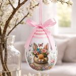 Casa si Gradina - Decoratiuni - Decoratiuni de sezon - Decoratiune Ou din Spuma, 10 cm, Alb, cu Model Floral si Iepuras - Infinity.ro