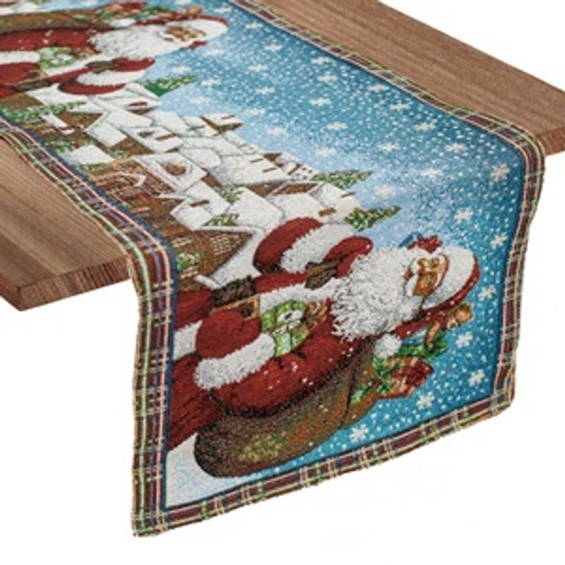 Casa si Gradina - Textile si covoare - Textile bucatarie - Fete de masa - Runner Decorativ de Craciun Tapiserie Albastru Rosu cu Mos Craciun - Infinity.ro