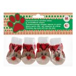 Petshop - Articole imbracaminte - Haine animale - Sosete de Craciun pentru Animale de Companie, Model Ren, 4 buc, Maro/Rosu/Alb - Infinity.ro