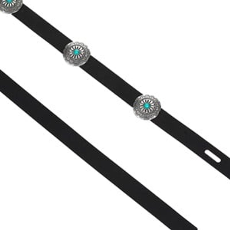 Fashion, accesorii si bijuterii - Femei - Accesorii femei - Curele femei - Curea pentru femei cu discuri decorative si pietre turcoaz, 115 cm, neagra - Infinity.ro