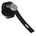 Fashion, accesorii si bijuterii - Femei - Accesorii femei - Curele femei - Curea pentru femei cu discuri decorative si pietre turcoaz, 115 cm, neagra - Infinity.ro