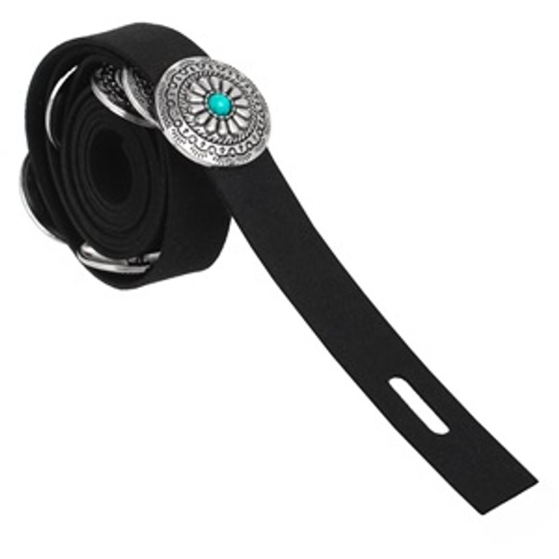 Fashion, accesorii si bijuterii - Femei - Accesorii femei - Curele femei - Curea pentru femei cu discuri decorative si pietre turcoaz, 115 cm, neagra - Infinity.ro