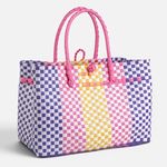 Fashion, accesorii si bijuterii - Femei - Accesorii femei - Genti si rucsacuri femei - Geanta impletita multicolor in carouri, 36x22x25cm - Infinity.ro