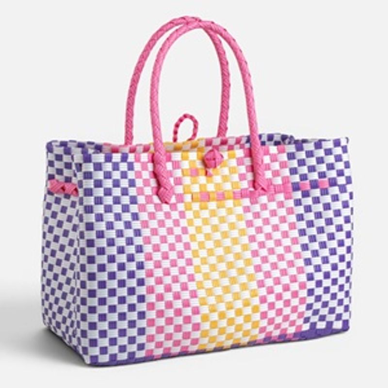 Fashion, accesorii si bijuterii - Femei - Accesorii femei - Genti si rucsacuri femei - Geanta impletita multicolor in carouri, 36x22x25cm - Infinity.ro