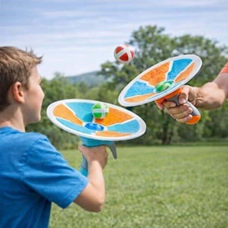 Jucarii, Copii si Bebe - Jucarii si jocuri - Jucarii de exterior - Zmeie si jucarii zburatoare - Jucarie de indemanare Catch Ball cu discuri si 6 mingi, 8 piese, Turcoaz - Infinity.ro