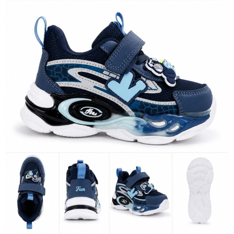 Fashion, accesorii si bijuterii - Copii - Incaltaminte copii - Sneakers si tenisi copii - Pantofi sport cu luminite, Model Navy Style, Piele ecologica, Baieti, Bleumarin, Marimea 26 - Infinity.ro