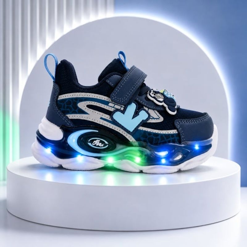 Fashion, accesorii si bijuterii - Copii - Incaltaminte copii - Sneakers si tenisi copii - Pantofi sport cu luminite, Model Navy Style, Piele ecologica, Baieti, Bleumarin, Marimea 26 - Infinity.ro