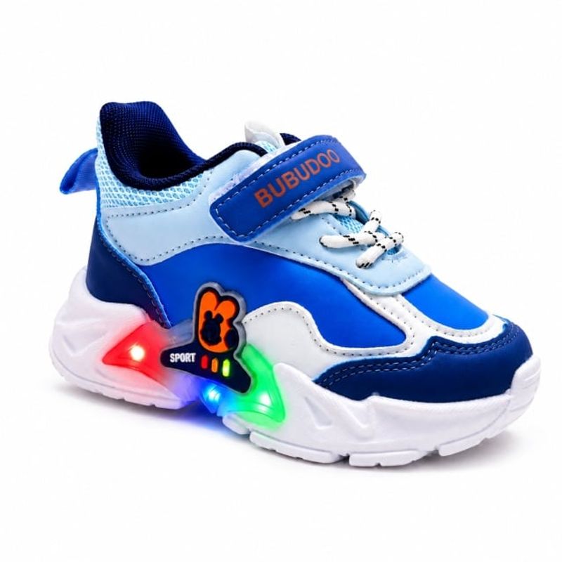 Fashion, accesorii si bijuterii - Copii - Incaltaminte copii - Sneakers si tenisi copii - Pantofi sport cu luminite, Model Bubudoo 3, Piele ecologica, Baieti, Albastru,Marimea 30 - Infinity.ro