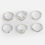 Fashion, accesorii si bijuterii - Femei - Bijuterii femei - Inele femei - Set de 6 Inele Argintii cu Strasuri pentru Femei - Infinity.ro