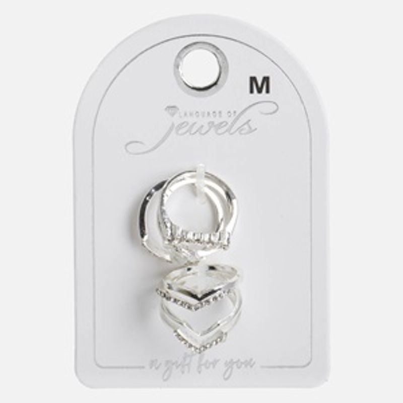 Fashion, accesorii si bijuterii - Femei - Bijuterii femei - Inele femei - Set de 6 Inele Argintii cu Strasuri pentru Femei - Infinity.ro