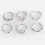 Fashion, accesorii si bijuterii - Femei - Bijuterii femei - Inele femei - Set de 6 Inele Argintii cu Strasuri pentru Femei - Infinity.ro