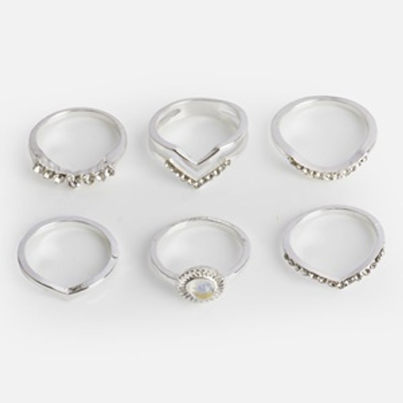 Fashion, accesorii si bijuterii - Femei - Bijuterii femei - Inele femei - Set de 6 Inele Argintii cu Strasuri pentru Femei - Infinity.ro