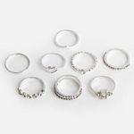 Fashion, accesorii si bijuterii - Femei - Bijuterii femei - Inele femei - Set de 8 Inele Argintii cu Strasuri pentru Femei - Infinity.ro