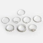 Fashion, accesorii si bijuterii - Femei - Bijuterii femei - Inele femei - Set de 8 Inele Argintii cu Strasuri pentru Femei - Infinity.ro