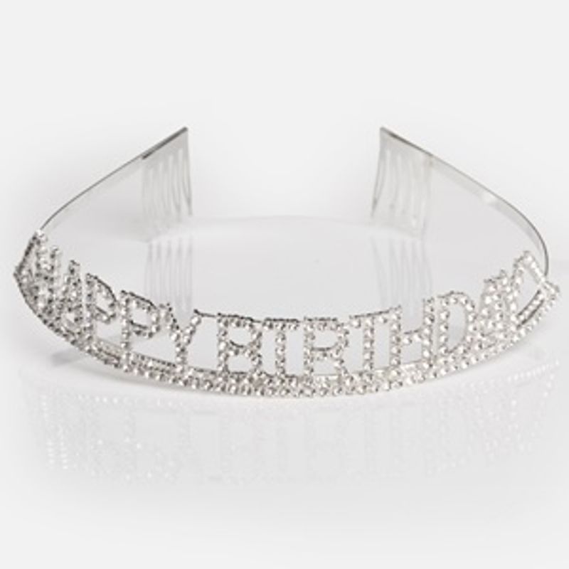 Casa si Gradina - Decoratiuni - Decoratiuni petrecere - Accesorii pentru petrecere - Tiara de Petrecere Happy Birthday cu Stras, Argintie - Infinity.ro