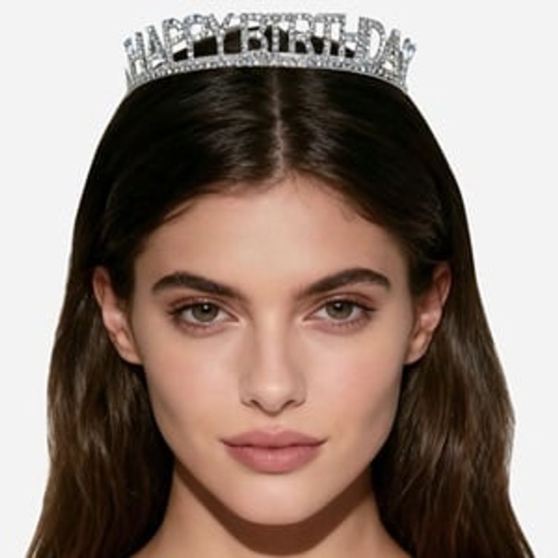 Casa si Gradina - Decoratiuni - Decoratiuni petrecere - Accesorii pentru petrecere - Tiara de Petrecere Happy Birthday cu Stras, Argintie - Infinity.ro