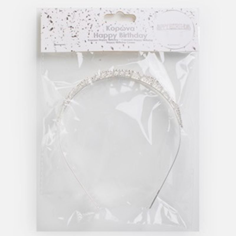 Casa si Gradina - Decoratiuni - Decoratiuni petrecere - Accesorii pentru petrecere - Tiara de Petrecere Happy Birthday cu Stras, Argintie - Infinity.ro