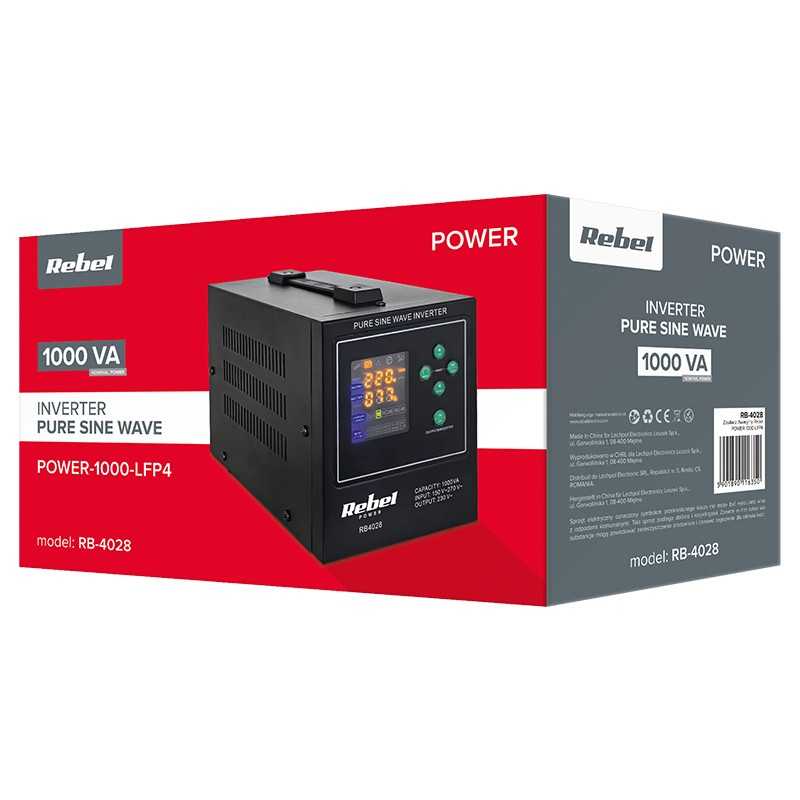 PC, gaming si accesorii - UPS-uri - UPS-uri fara management - UPS centrala termica, 1000 VA, 700 W, 12 V, Rebel, RB-4028, POWER-1000-LFP4, functii multiple, sinusoida pura - Infinity.ro