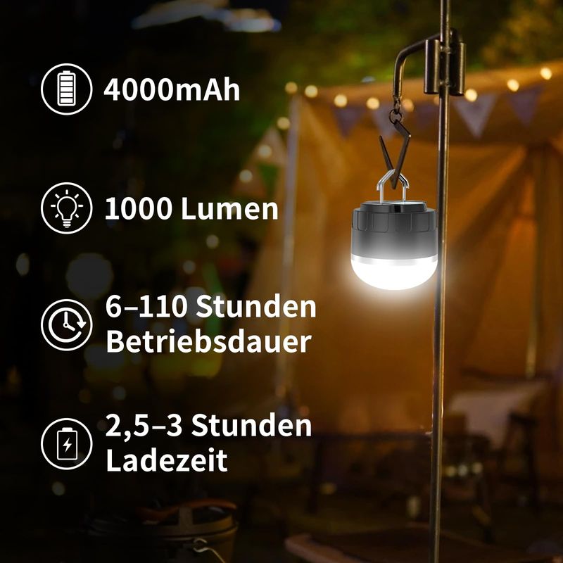 Sport si Outdoor - Camping - Articole solare camping - Lampi si lanterne camping - Lanterna LED de camping reincarcabila 1000LM Power Bank cu 3 moduri de culoare etansa - Infinity.ro