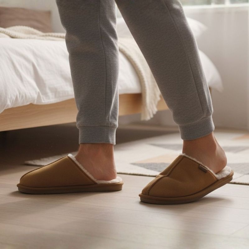 Fashion, accesorii si bijuterii - Barbati - Incaltaminte barbati - Slapi si papuci barbati - Papuci de casa imblaniti, Antonio, pentru barbati, culoarea maro, 44-45 EU - Infinity.ro