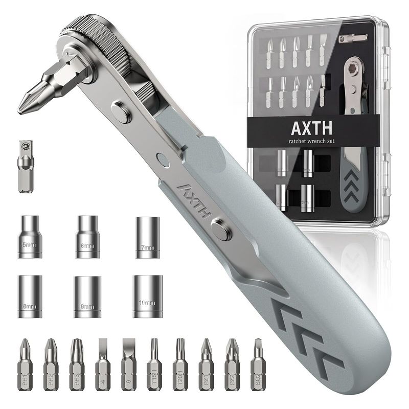 Casa si Gradina - Constructii - Scule de mana si unelte - Surubelnite - Set Surubelnite Precizie Magnetice AXTH 17 in 1, 16 Biti din Otel, 90 Grade, Maner Ergonomic, Proiecte DIY, Gri - Infinity.ro