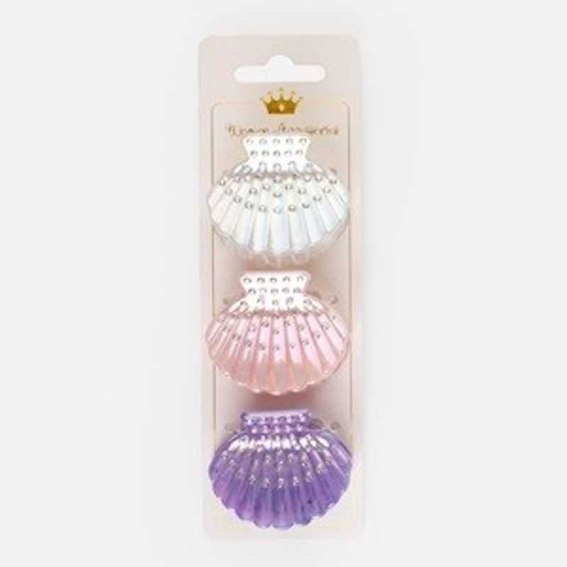 Fashion, accesorii si bijuterii - Femei - Accesorii femei - Accesorii pentru par femei - Set 3 Clame de Par cu Forma de Scoica, 5 cm, Multicolore, cu Strasuri - Infinity.ro